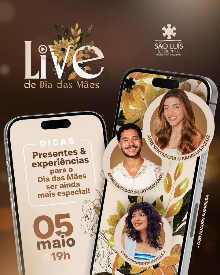 Post da live de Dia das Mães em 5 de maio, às 19h, com três convidados