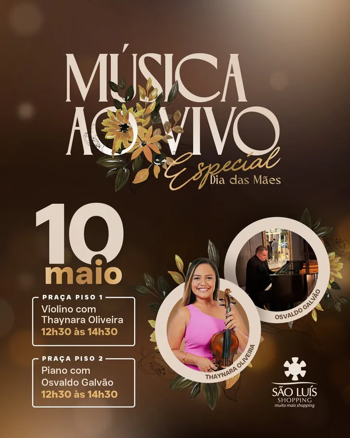 Post da música ao vivo de 10 de maio, com violino e piano nas praças