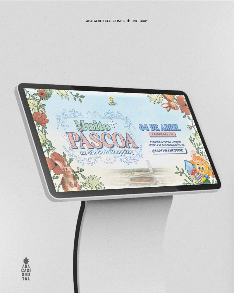 Totem digital com a arte da campanha