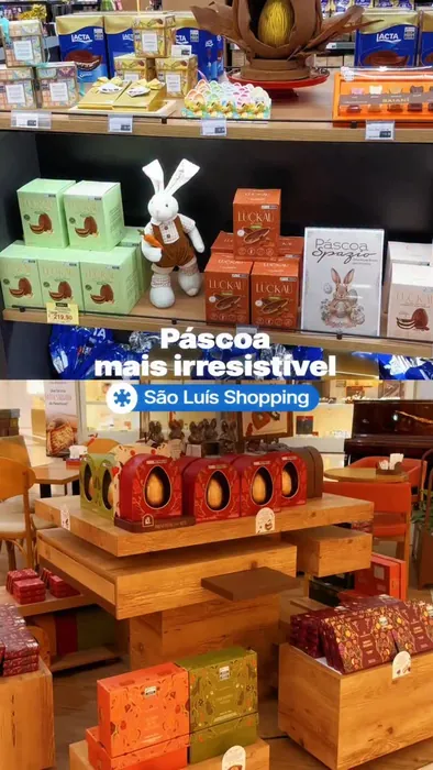 Capa do reel Páscoa mais irresistível, com ovos de chocolate numa loja do shopping
