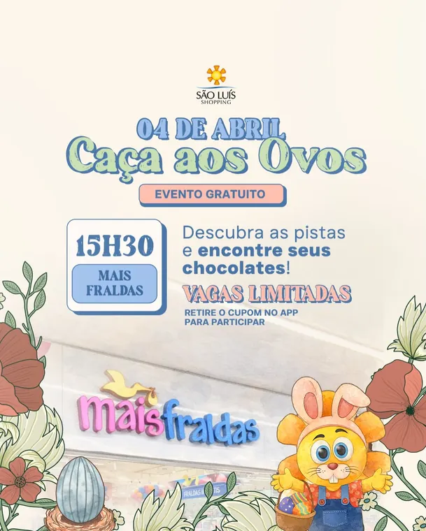 Arte da Caça aos Ovos, 4 de abril, às 15h30, na Mais Fraldas