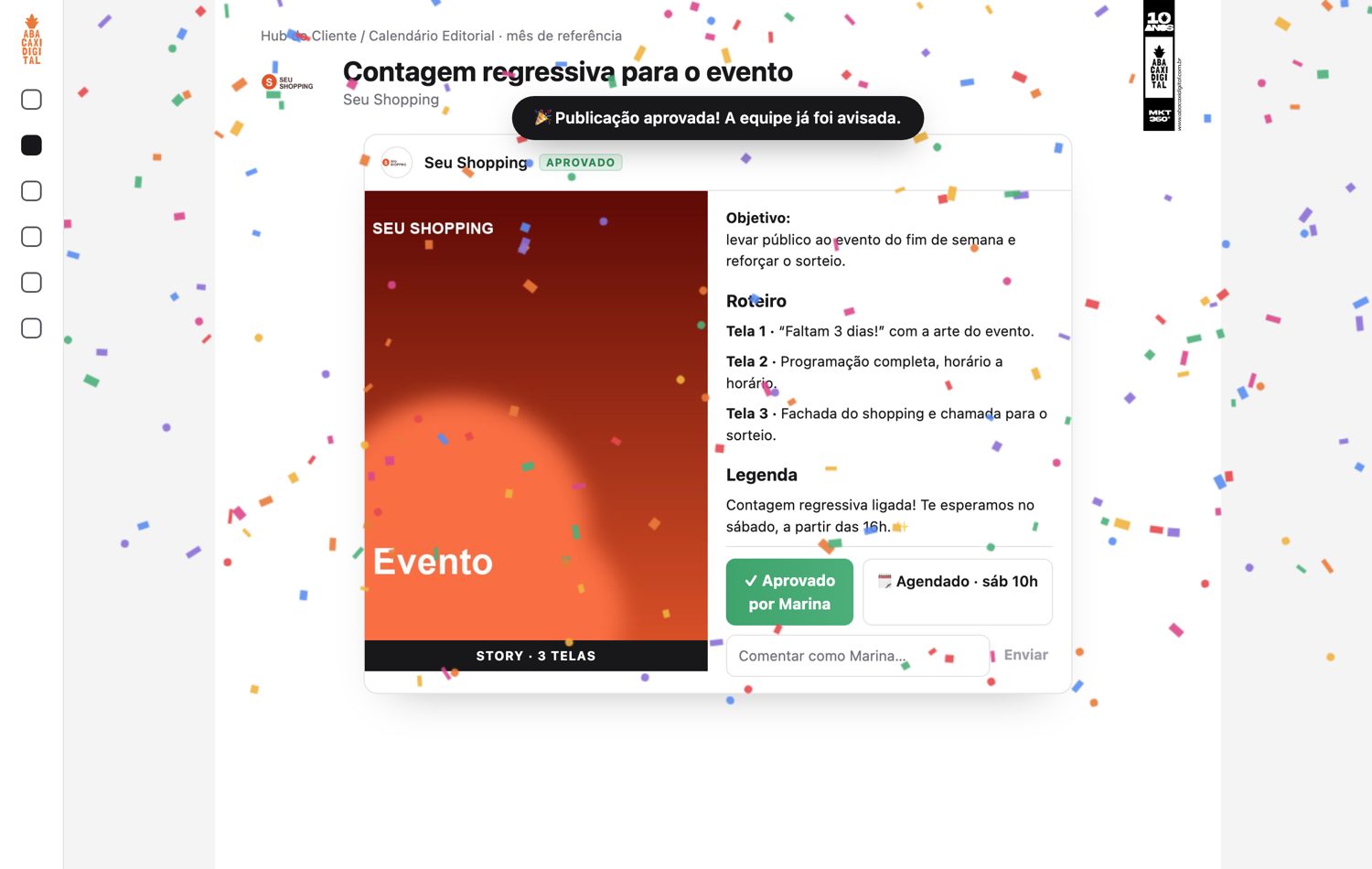 Aprovação concluída com confete