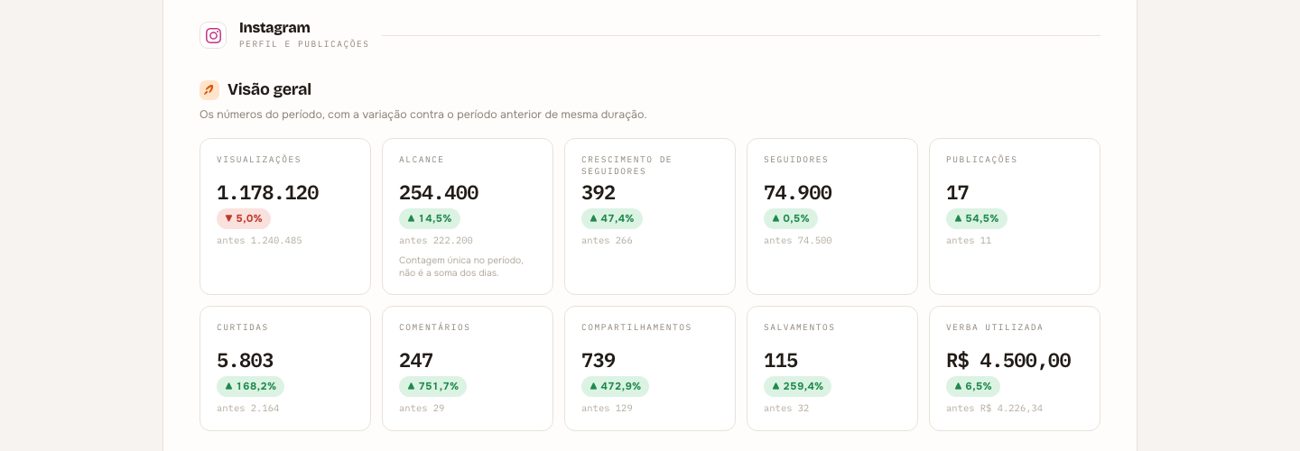Visão geral do período no relatório