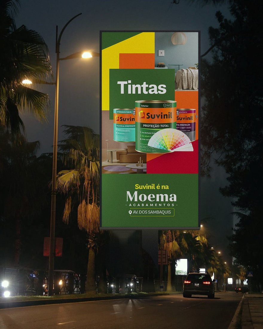 Campanha da Moema Acabamentos em telão de LED na avenida